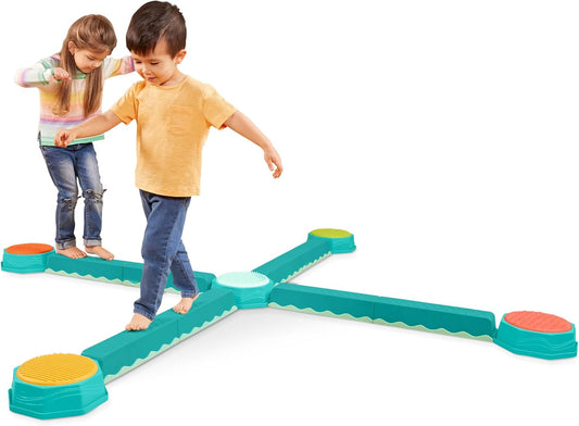 B. toys – Balance Beam for Kids – Interlocking Balancing Beams – 5 Sensory Pads & 8 Beams – Active Play for Toddlers, Kids – 3+ Years– Balance & Build Set