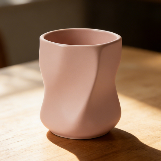 Nordic Minimalist Ceramic Coffee Mug Blush Sculpted Cup Modern Aesthetic Gift for Her & Him