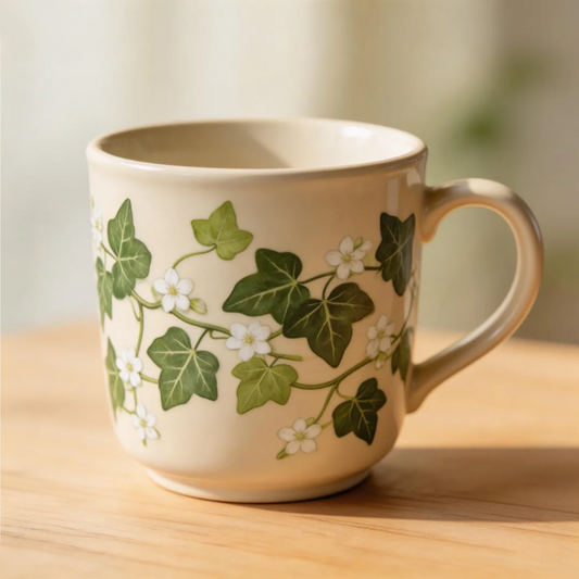 Green Ivy Ceramic Coffee Mug Farmhouse Style Cup Elegant Gift Mug for Everyday Use