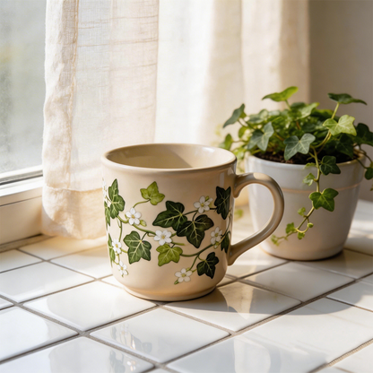 Green Ivy Ceramic Coffee Mug Farmhouse Style Cup Elegant Gift Mug for Everyday Use