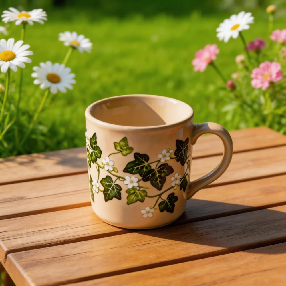 Green Ivy Ceramic Coffee Mug Farmhouse Style Cup Elegant Gift Mug for Everyday Use