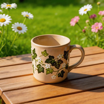 Green Ivy Ceramic Coffee Mug Farmhouse Style Cup Elegant Gift Mug for Everyday Use