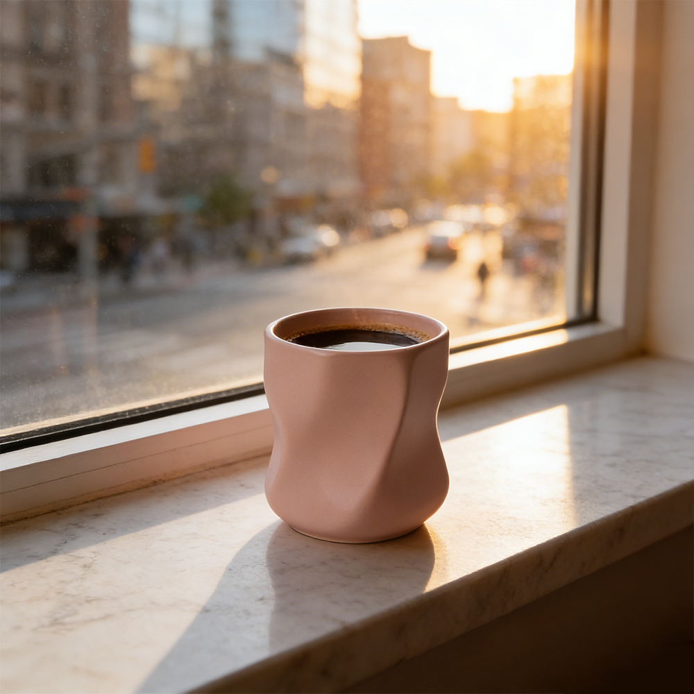 Nordic Minimalist Ceramic Coffee Mug Blush Sculpted Cup Modern Aesthetic Gift for Her & Him