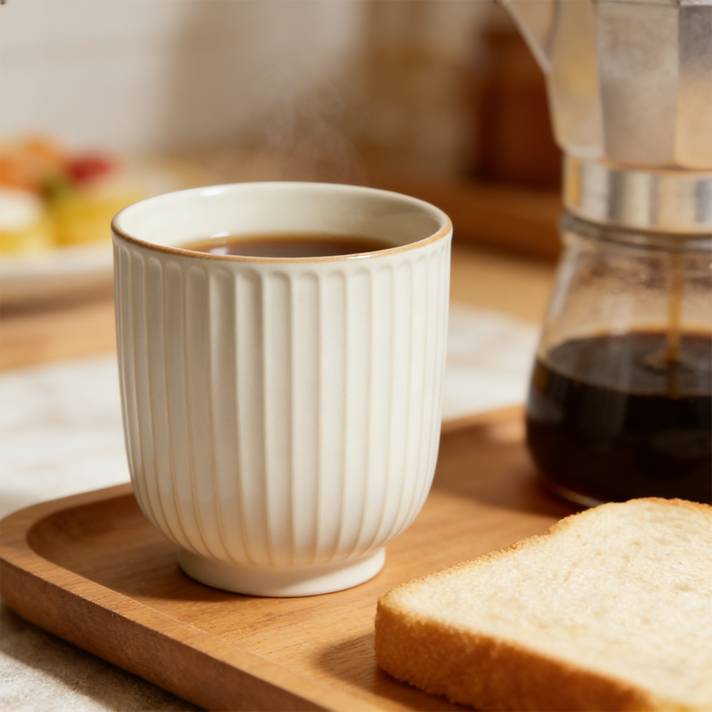 Minimalist Ceramic Coffee Mug | Modern Ribbed Mug | Elegant Gift & Everyday Cup