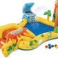Inflatable Dinosaur Play Center Outdoor Playhouse Inflatable Water Park with Kid Pool Slide, Water Sprayer, Waterfall, and 6 Balls, Multicolor